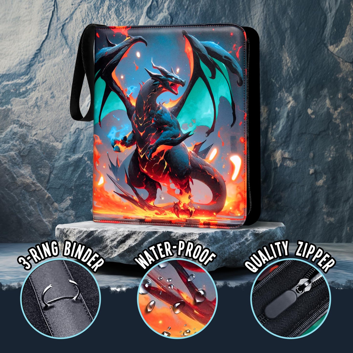 Trading Card Binder 9-Pocket - Display Pocket & ID Slot, Holds 900 Cards, Zippered 3-Ring Card Album with 50 Removable Sleeves for TCG/Sports Cards +