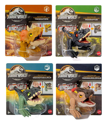 Jurassic World 2023 Wild Pop Ups Uncaged Set of 4 Figures (Triceratops, Indoraptor, Giganotosaurus, Parasaurolophus) from HJB51-956E Release