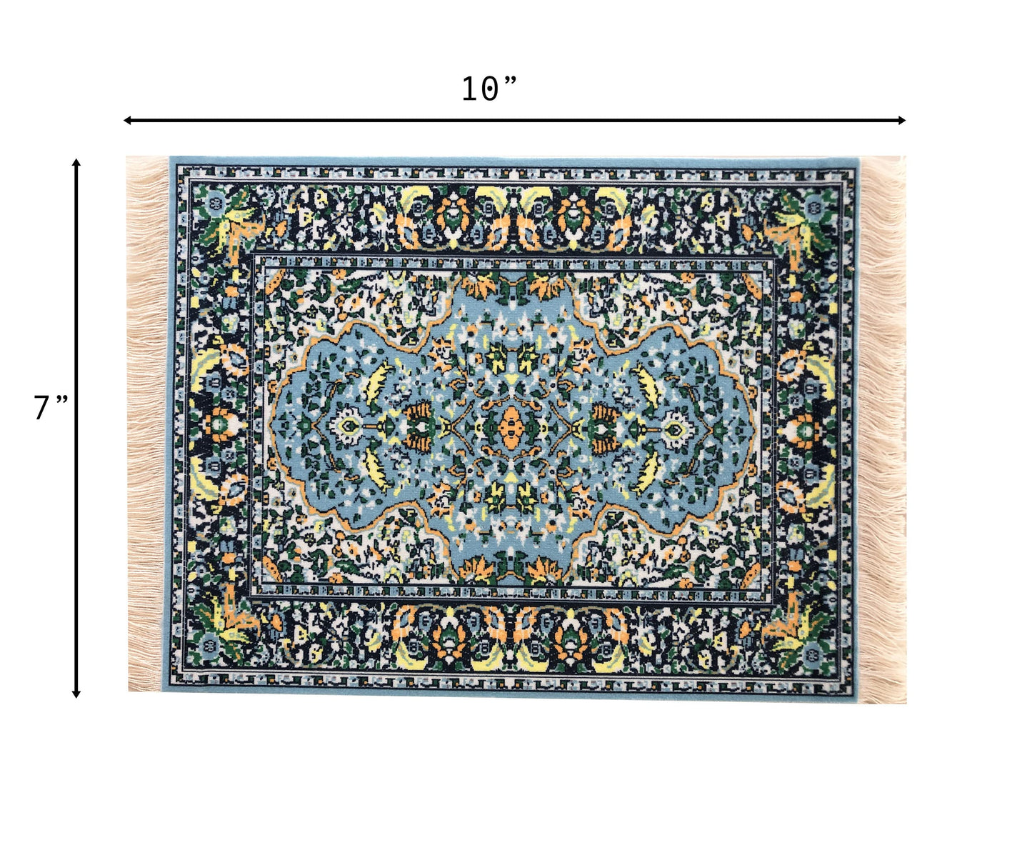 Dollhouse Area Rug - Blue Miniature Carpet Accessory for Doll Houses, 10 x 7 Inch Rectangular Floor Décor, Oriental Style