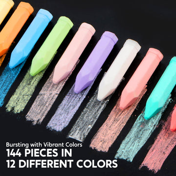 JOYIN 144 PCS Cone Shaped Washable Sidewalk Chalks, 12 Colors, Non-Toxic Jumbo Colored Chalk for Toddlers 1-3, Painting for Outdoor Art, School