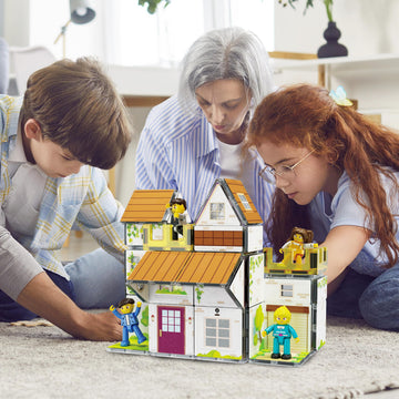 PicassoTiles Magnet Tile Building Block Family Homestead Doll House Theme Playset 8 Character Action Figures Double Sided Magnetic Tiles Printing STEM
