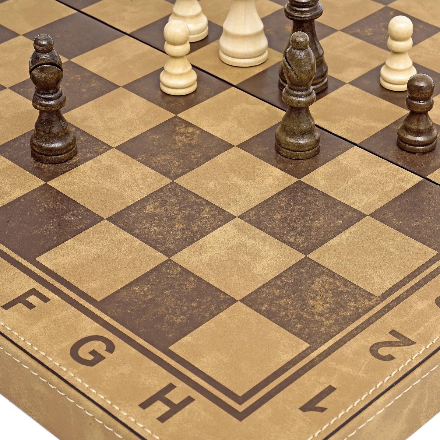 Bucher & Rossini 15-Inch Magnetic Chess Set, Faux Leather Foldable Board with Storage Compartments, Travel Chess Game Set - Classic Board Game