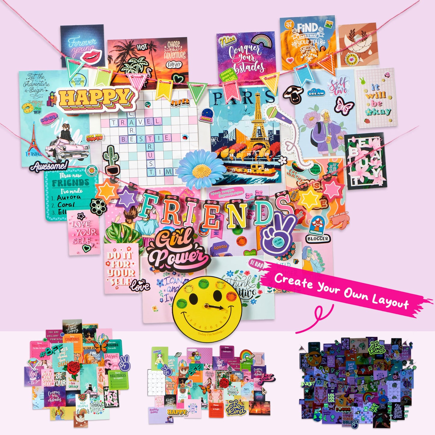JOVA Klever Kits Glow in The Dark Wall Collage for Room Decor, DIY Poster for Teen & Tween Girls, Creative Arts and Crafts Gift Wall art for Kids aged