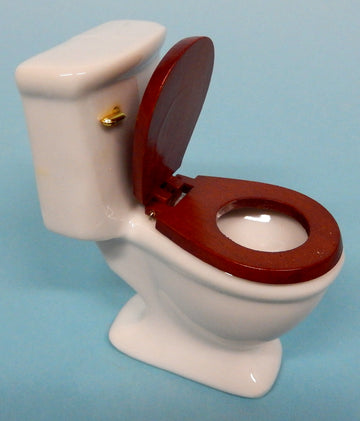 White Ceramic Dollhouse Toilet with Wooden Toilet Seat 1:12 Scale Miniature