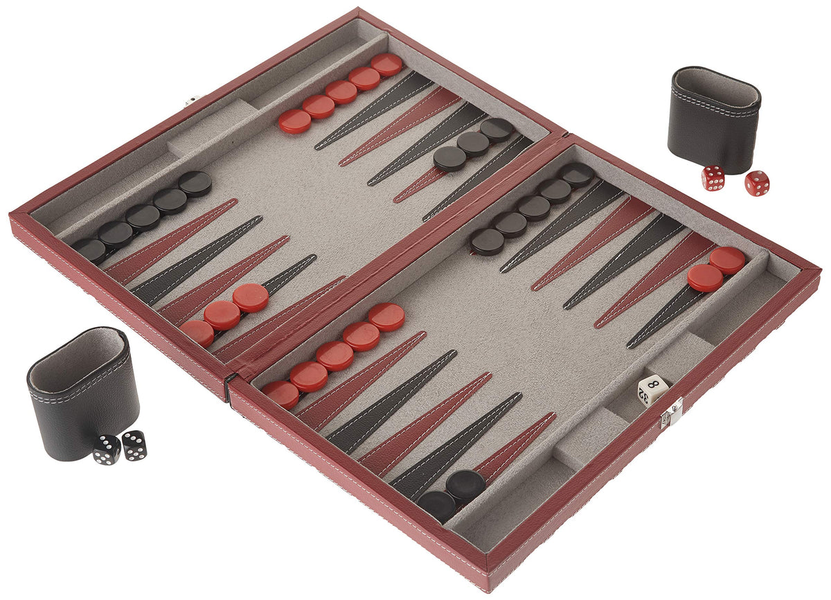 CHH 3042M 15 Inch Black and Red Leatherette Backgammon Set