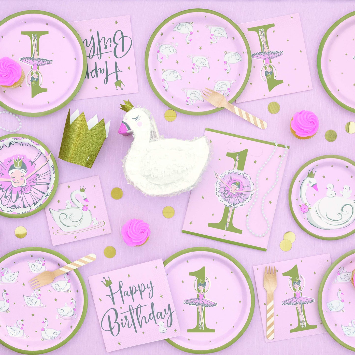 Unique Elegant White & Pink Swan Birthday Plastic Table Cover - 54" x 84" - Perfect for Kids' Parties, Baby Showers & Themed Events - 1 Pc.