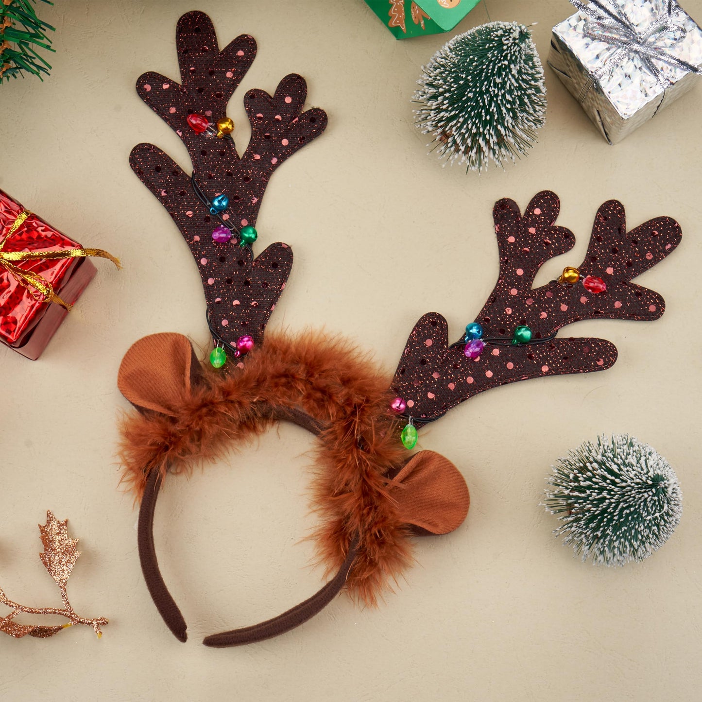 JOYIN Christmas 2PCS Light Up Cute Reindeer Headband Adult Party Favor Supplies, Xmas Accessories for Christmas Holiday Parties, Annual Holiday