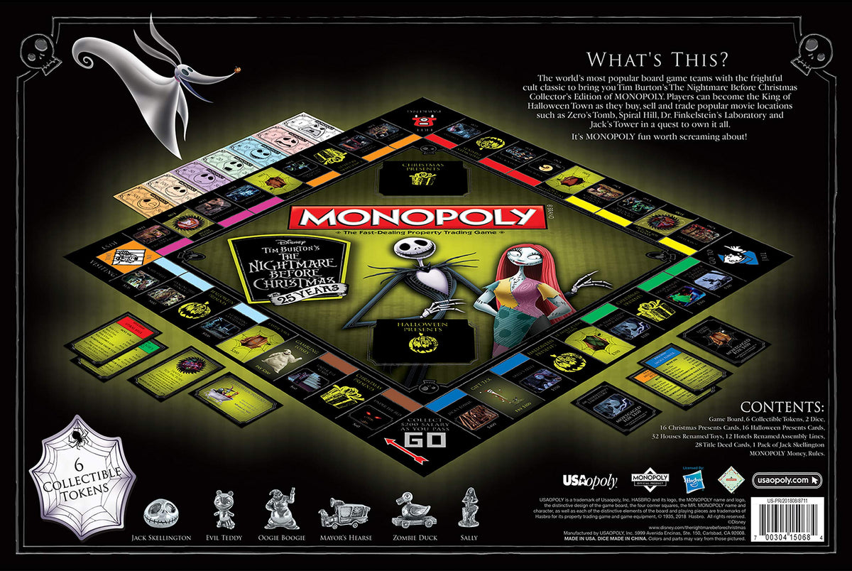 Monopoly Disney Nightmare Before Christmas 25 Years Board Game | 25th Anniversary Collector's Edition | Collectible Monopoly Tokens