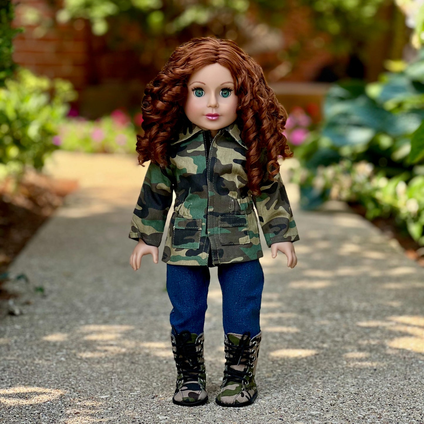 Military Style - 18 Inch Doll Clothes - 4 Piece Outfit - Camouflage Jacket, T-Shirt, Stretchy Jeans and Camouflage Boots (Dolls Not Included)