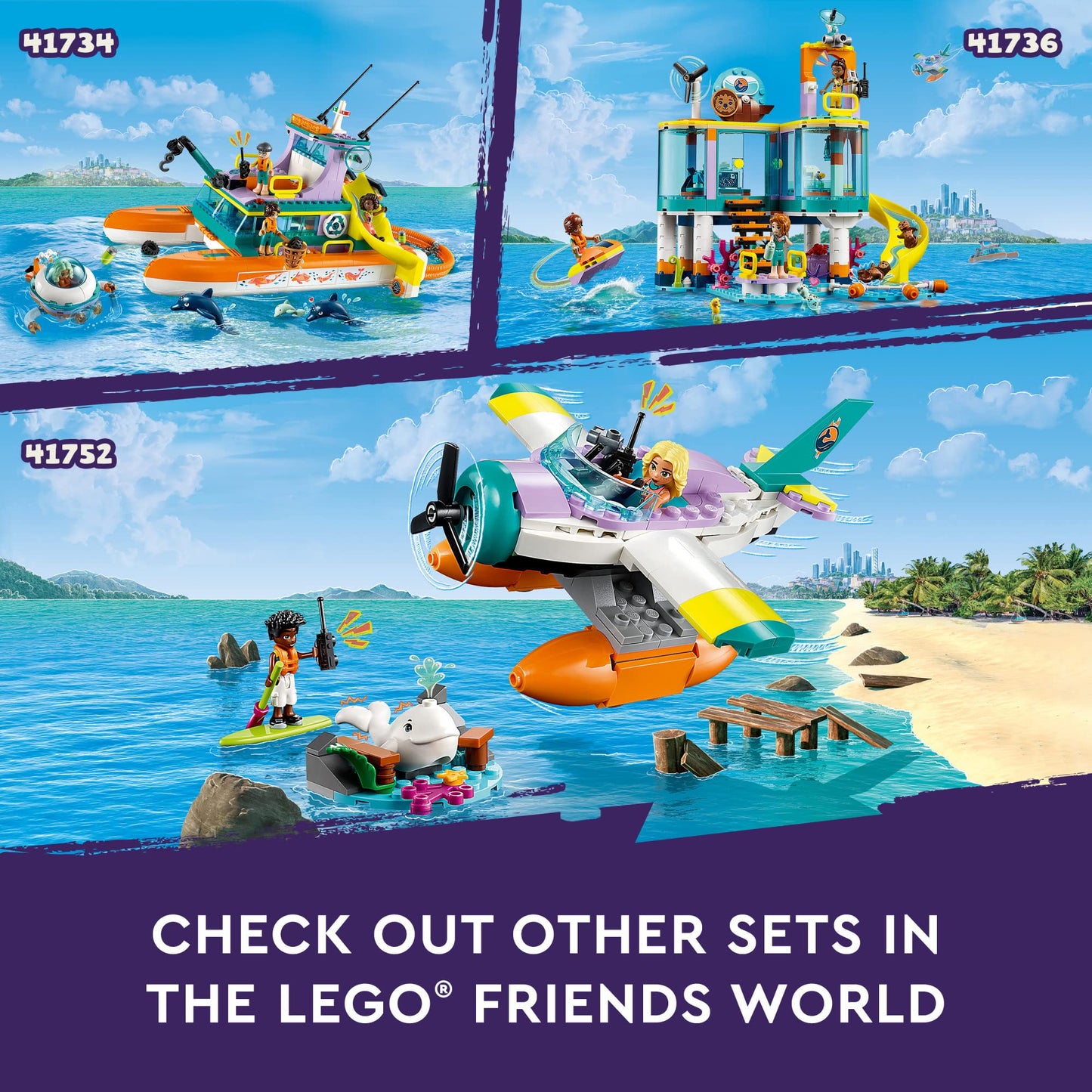 LEGO Friends Sea Rescue Plane 41752 Building Toy, Creative Fun for Girls and Boys Ages 6+, Includes 2 Mini-Dolls and a White Whale Plus Lots of