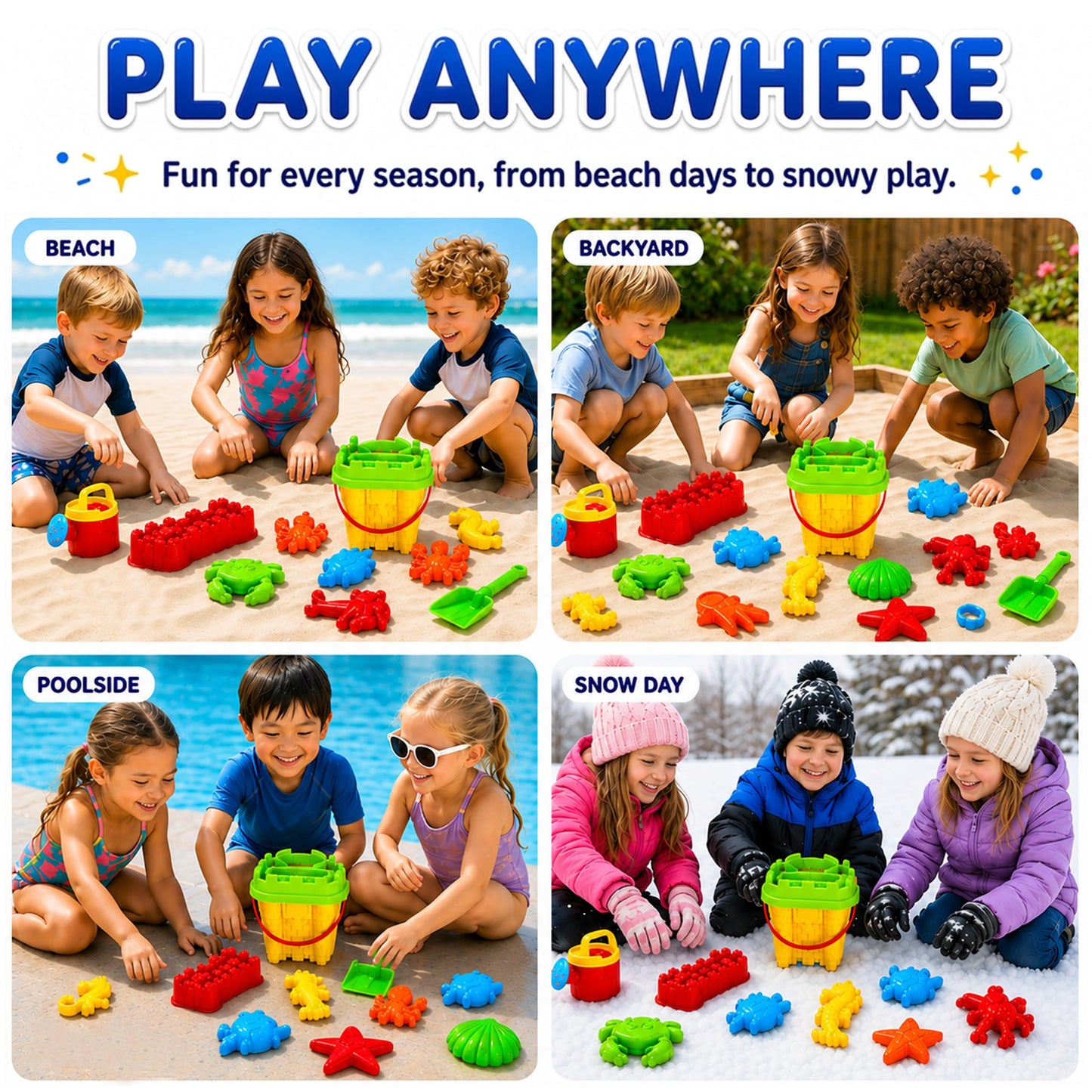 23 PCS Silicone Beach Sand Toys Including Sand Bucket, Pail, Shovel & Molds