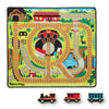 Melissa & Doug Round the Rails Train Rug with 3 Linking Wooden Train Cars (39 x 36 inches)