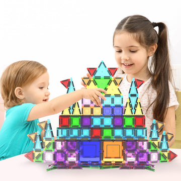 PicassoTiles 100PC Travel Nano Magnetic Tiles Construction Building Blocks Toy with Storage Case Educational STEM Learning Build Kit 3D Magnet Tile