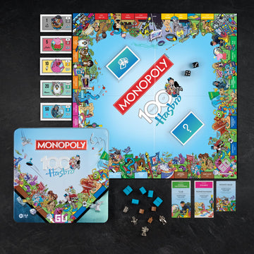 WS Game Company Monopoly Hasbro 100th Anniversary Edition Board Game in Special Edition Embossed Metal Tin with Bespoke Artwork & Eight Exclusive