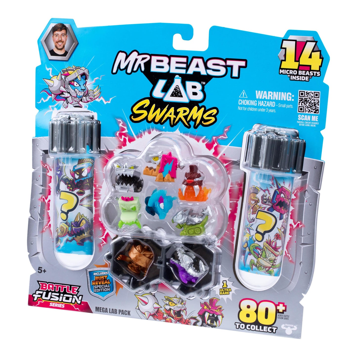MrBeast Lab Swarms Battle Fusion Series Mega Lab Pack - Includes 14 Micro Beasts with Ultra Rare Hammerhead, 80+ to Collect, Stickers & Stackable
