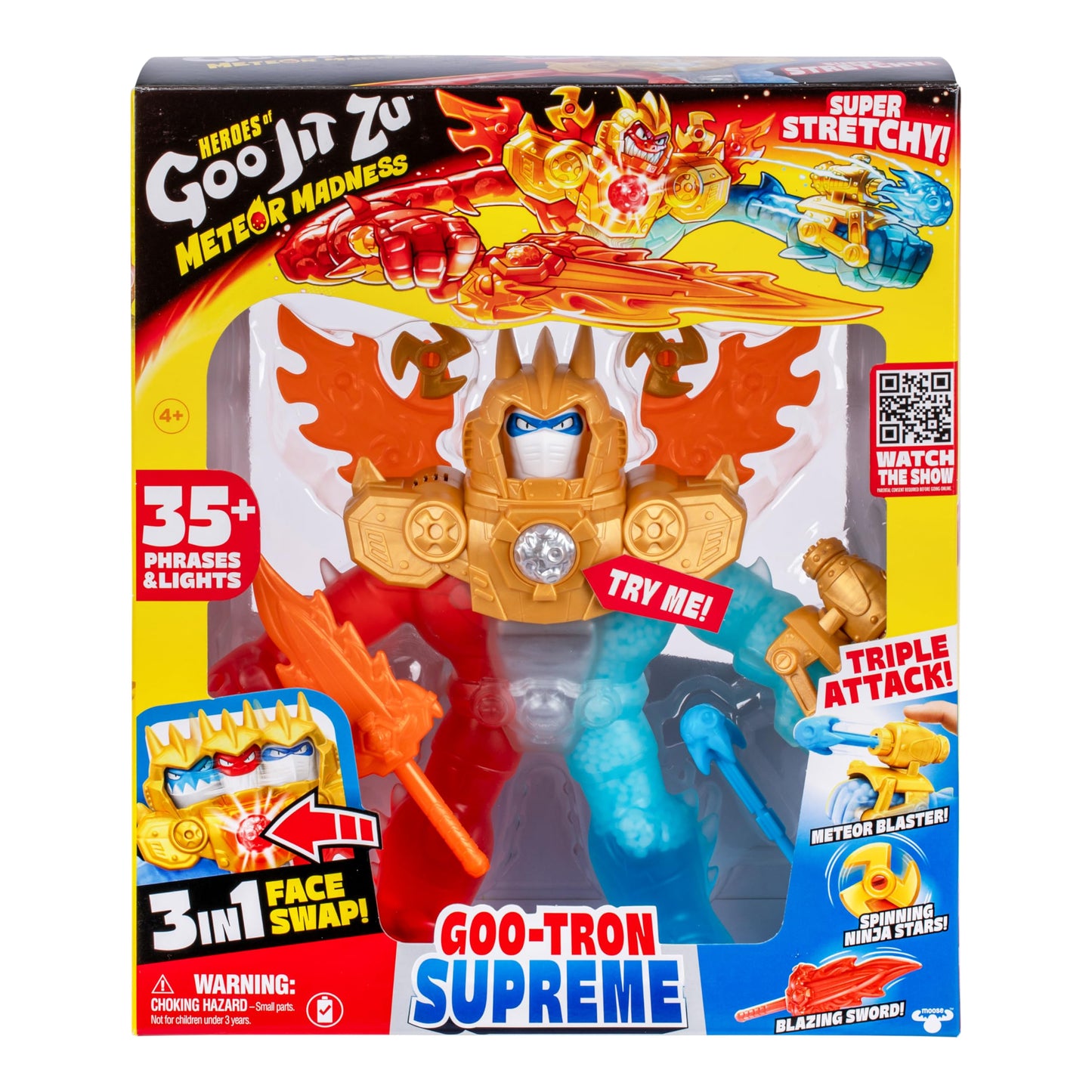 Heroes of Goo Jit Zu Goo-Tron Supreme Superhero Toys, Combines The Power of Blazagon, Pantaro & Thrash in 1 Ultimate Hero, 3 Different Goo Fillings