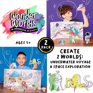 Creativity for Kids Wonder Worlds 3D Coloring Craft Kit 2 Pack: Outer Space and Underwater Voyage - Gifts for Boys and Girls (Ages 5+)