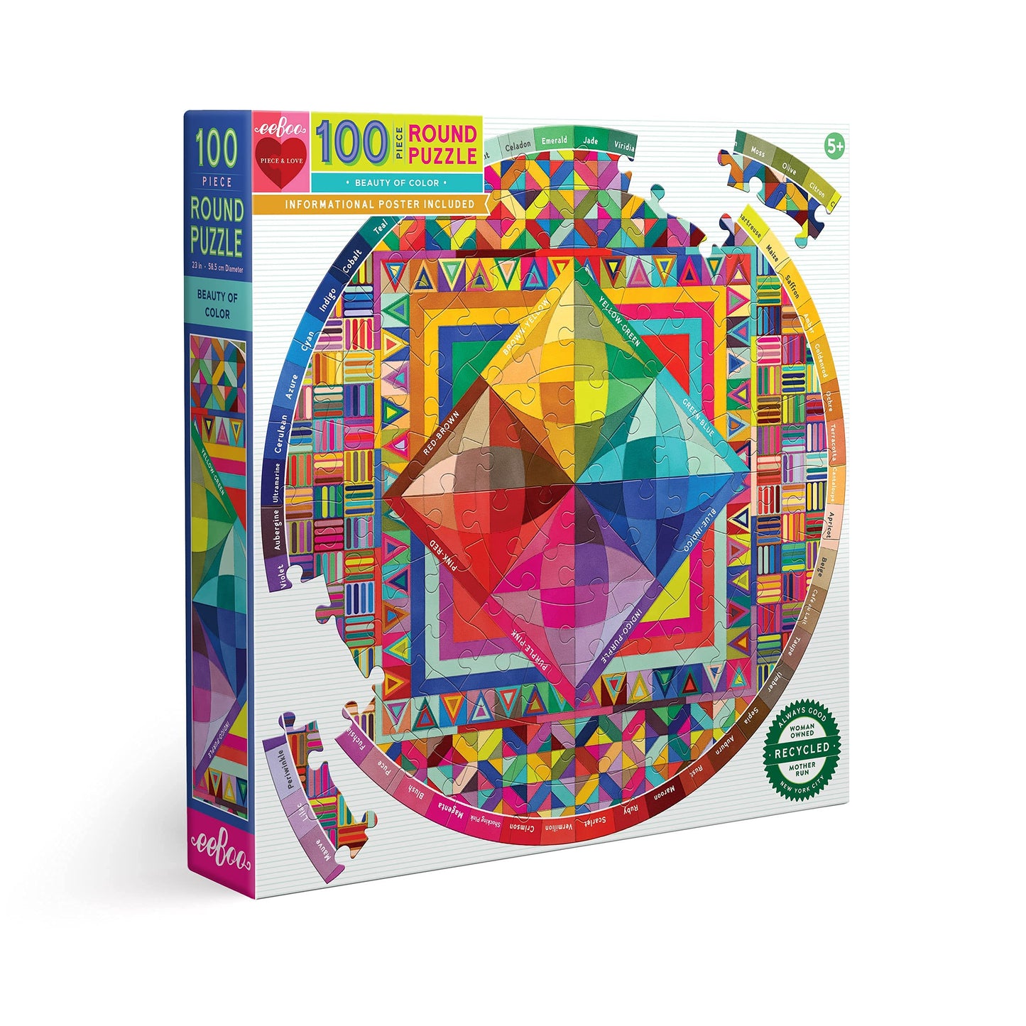 eeBoo Beauty of Color 100 Piece Round Jigsaw Puzzle, Multi, 1 ea, (PZBOC)
