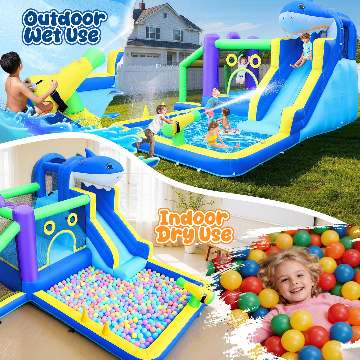 Inflatable Water Slide, 10-in-1 Bounce House with Jumping Area, Splash Pool, Climbing Wall, 13.3x11.3FT Heavy Duty Bouncy Castle for Kids, Outdoor