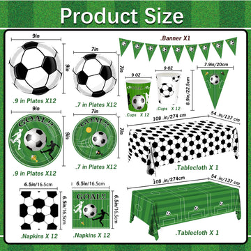 JQSSHXB Soccer Birthday Party Decorations Tableware Set Soccer Party Supplies Soccer Theme Party Decorations Paper Plates Napkins Cup Tablecloth
