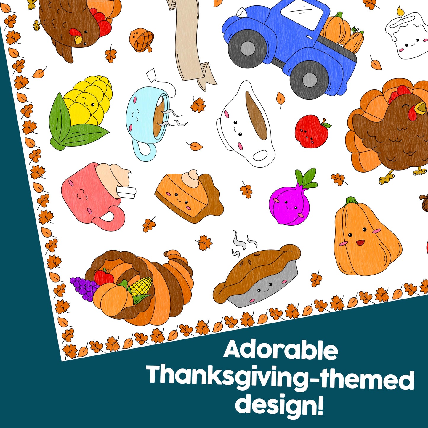 Color Your Own Thanksgiving Tablecloth- Fun Holiday Kids' Table Activity- 50" x 40" Disposable Paper Cover Coloring Craft for Fall Holiday
