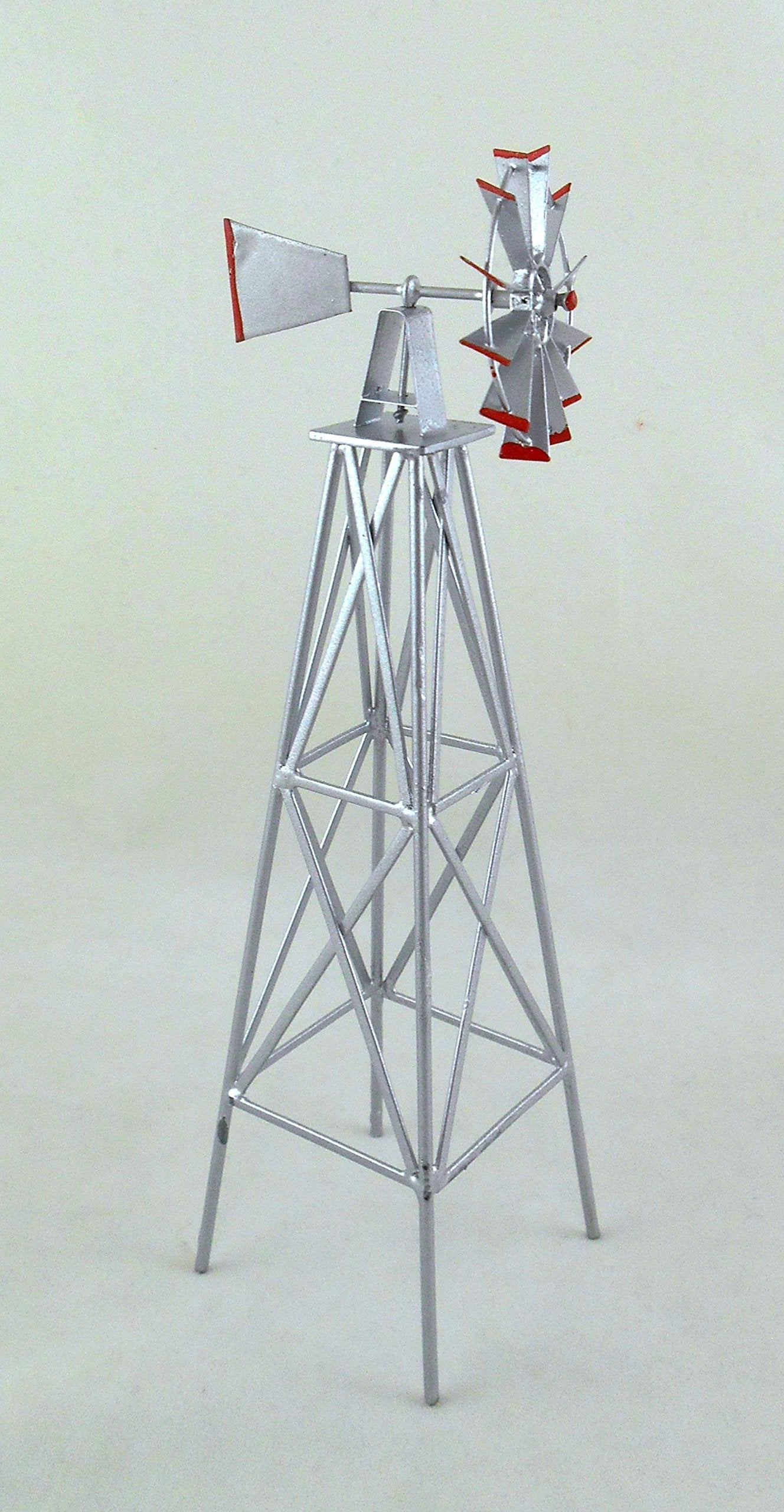 Dollhouse Miniature Garden Outdoor Furniture Silver and Red Metal Windmill