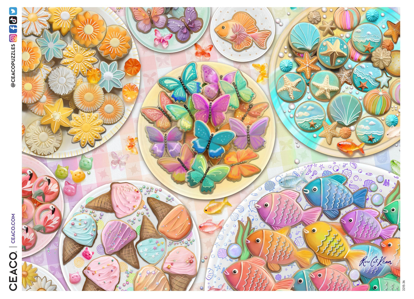Ceaco - Cookie Creations Puzzle 300 Oversized Pieces - Rose Khan - Pastel Cookie Art Jigsaw Puzzle with Bonus Poster - Large Piece Puzzle for Adults