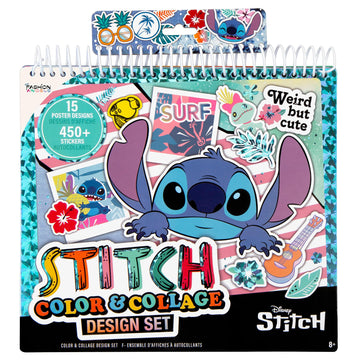 Fashion Angels Disney Stitch Color & Collage Design Set, Includes 15 Colorable Posters & 7 Sticker Sheets, Ideal Crafts Activity for Kids Ages 8