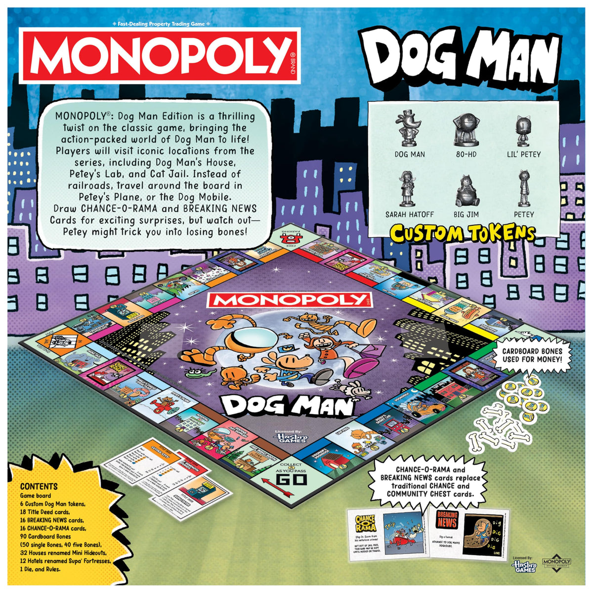 Monopoly: Dog Man Edition Board Game, Buy Sell Trade Locations Like Cat Jail, Petey's Lab, & More, Featuring 6 Custom Tokens: Dog Man, Big Jim, Lil'