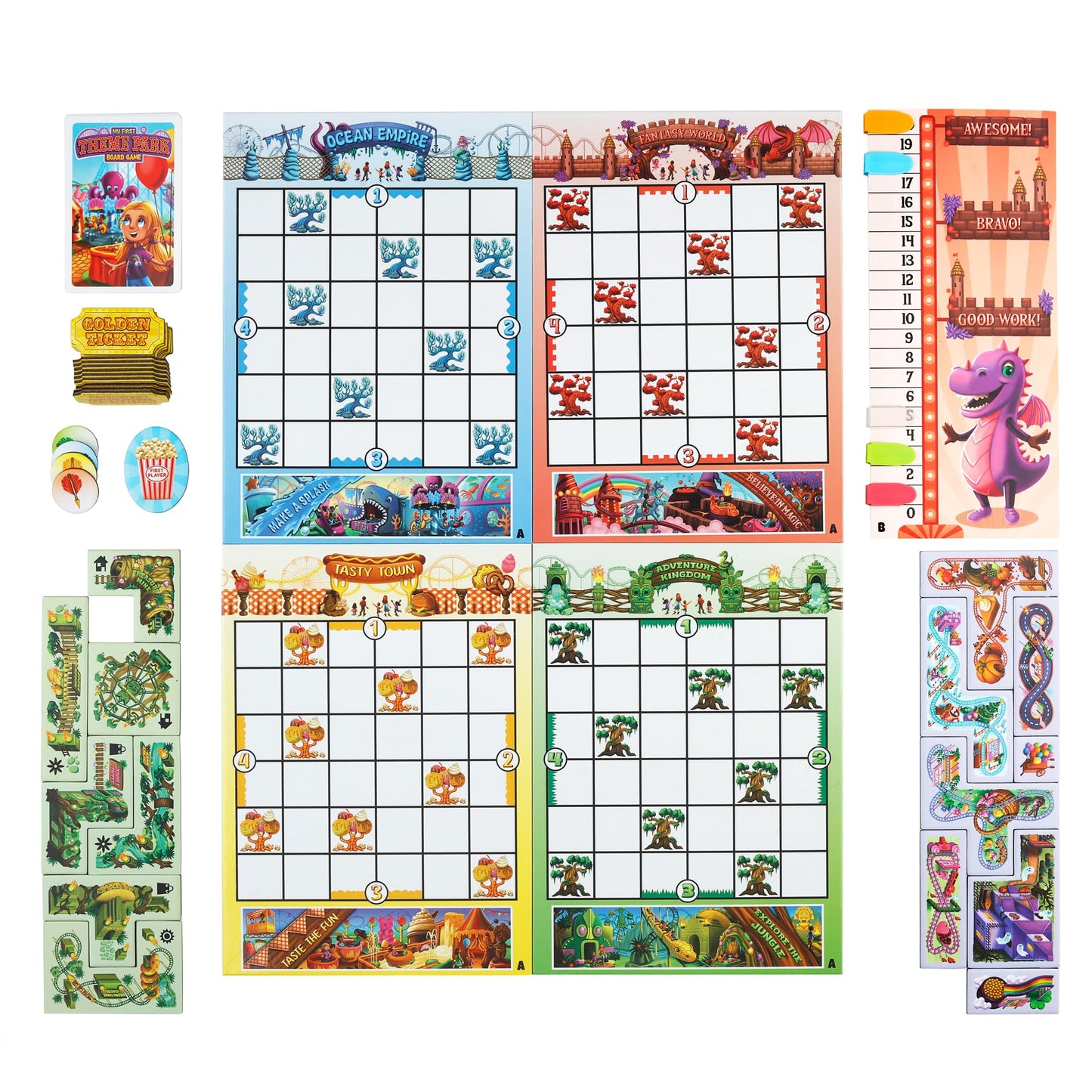 My First Theme Park Board Game for Kids Ages 5+- Build an Amusement Park with Cute Rides & Games - Fun Family Tile-Placement Strategy Game - Easy