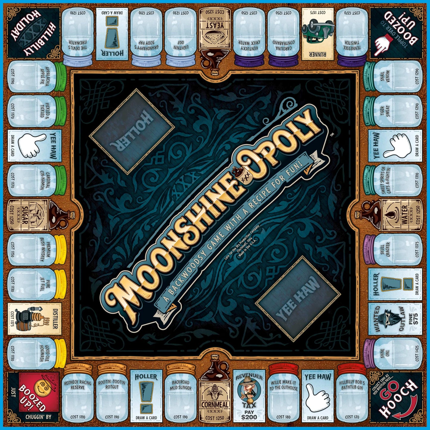 Late for The Sky Moonshine-OPOLY Board Game for Adults, Party Property Trading Game, 2-6 Players, Opoly Drinking Theme, Fast 1-Hour or Classic Play