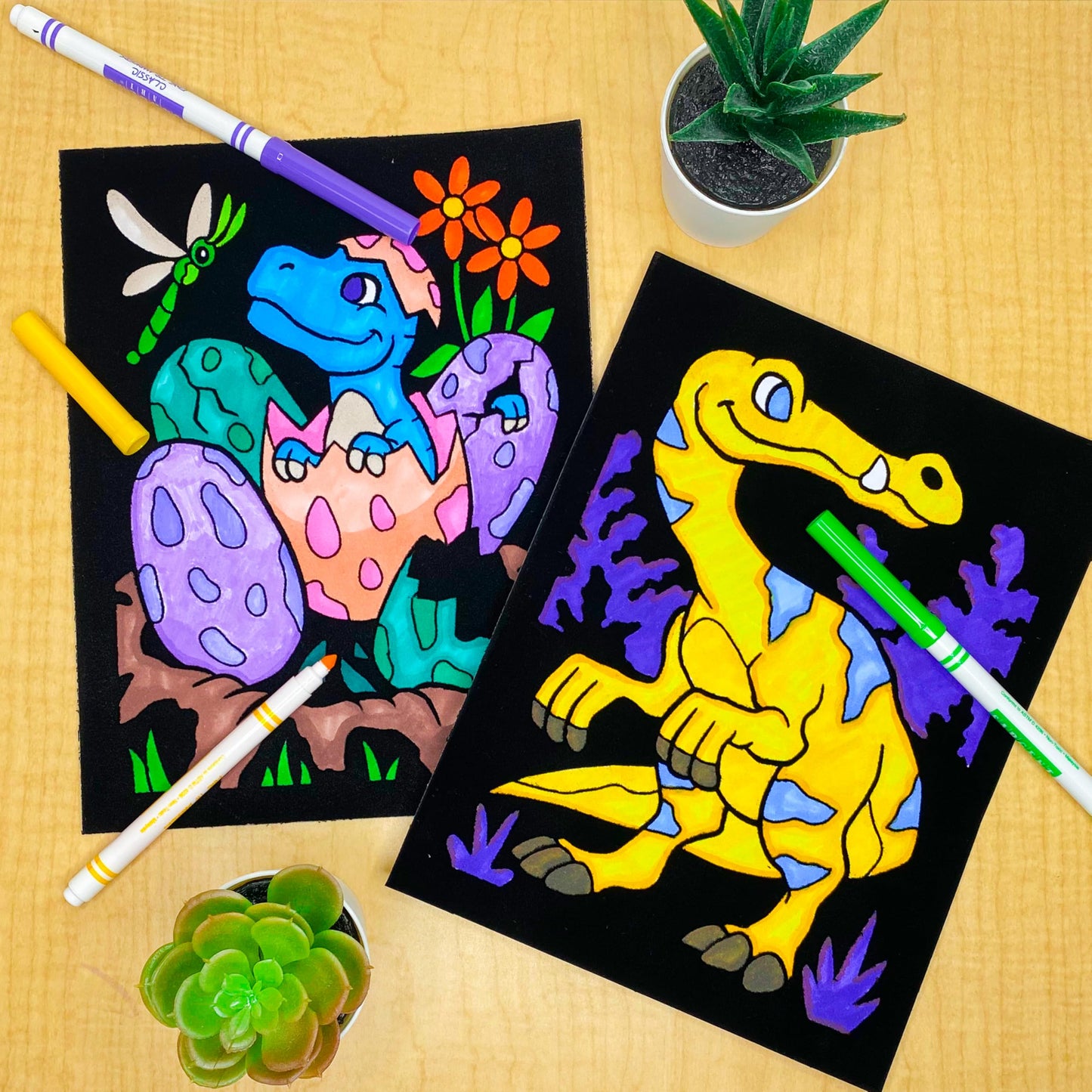 Super Pack of 18 Fuzzy Velvet Coloring Posters (Dinosaurs Edition) - Arts & Crafts for Boys and Girls - Great for After School, Travel, Quiet Time