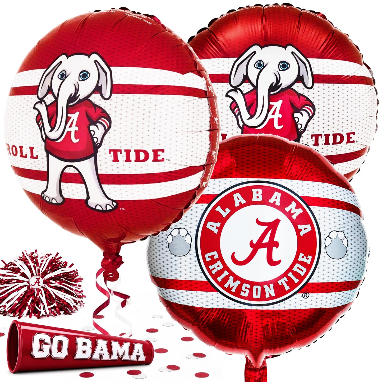 Havercamp University of Alabama Balloons (3 Pack) Alabama Crimson Tide Decorations with 2-Sided Prints featuring Big Al Alabama and Bama's A Logo