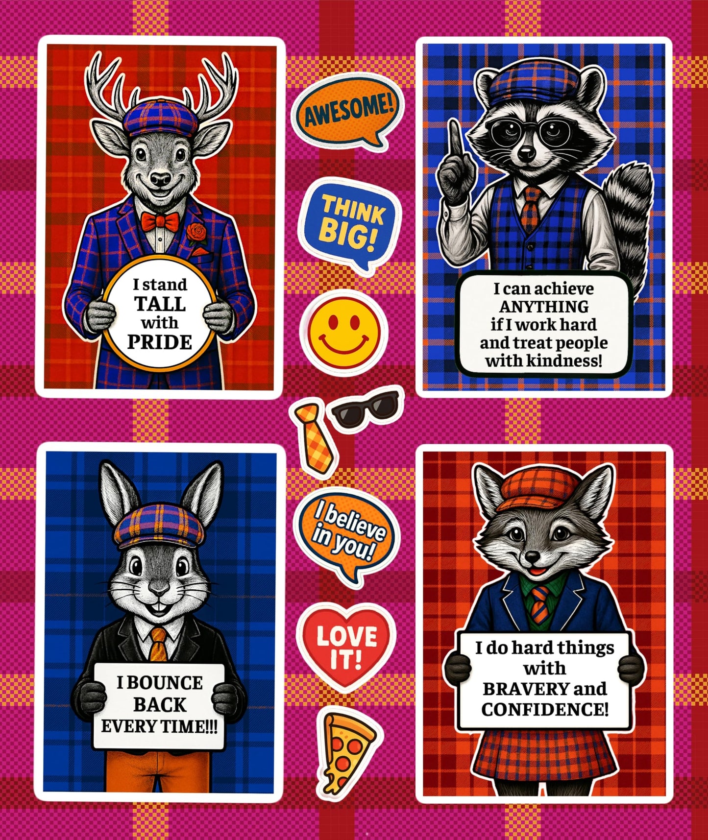 Pawsitive Vibes Woodland Animal Sticker Pack - 108 Cute Stickers with Positive Vibe Messages to Encourage Confidence, Kindness & Positivity! Durable