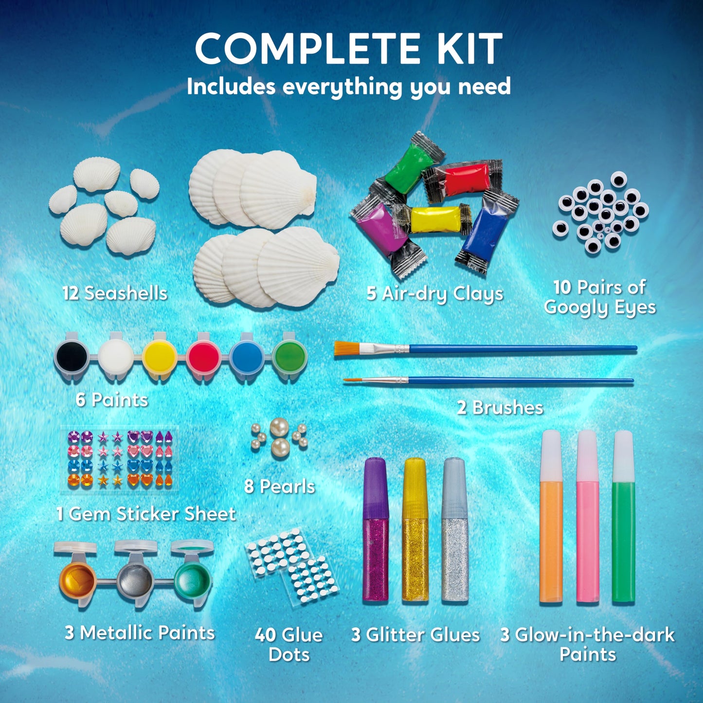 Klever Kits 12 Glow in The Dark Sea Shell Painting Kit-Arts & Crafts for Boys and Girls Ages 6-12, Art Supplies, Kids Craft Paint Kits, Creative Art