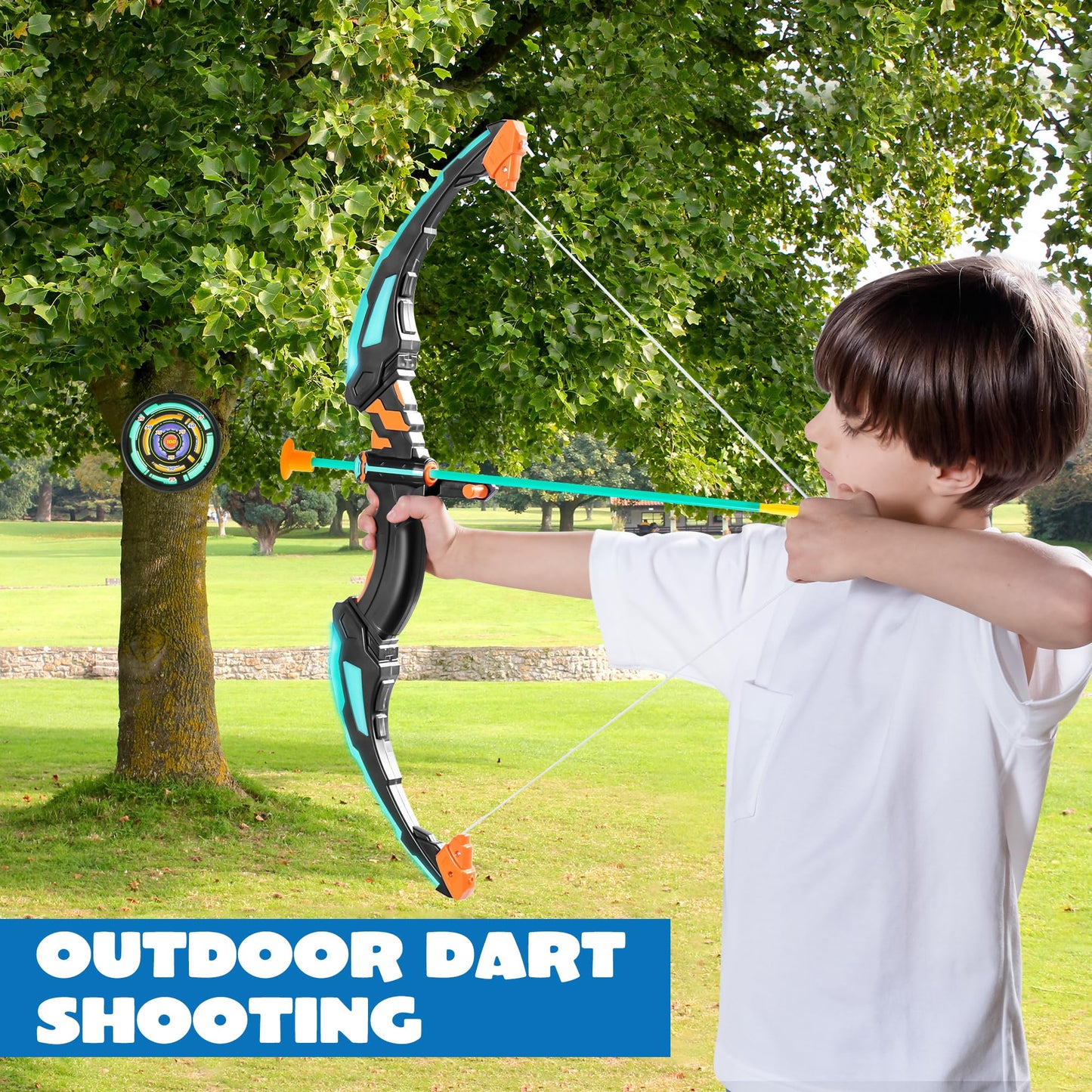 JOYIN Kids Bow and Arrow Set, LED Light Up Archery Toy Set with 9 Suction Cup Arrows, Target & Arrow Case, Indoor and Outdoor Hunting Play Gift Toys