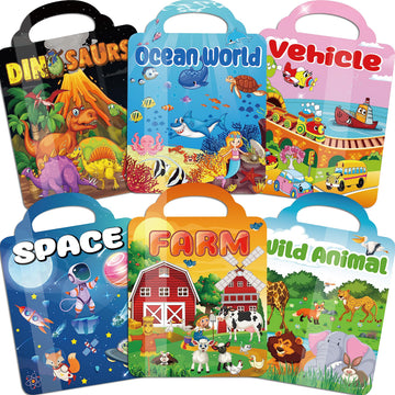 Kalysky 6Set Puffy Sticker Books for Kids 2-4, 3D Reusable Stickers Books for Toddlers 1-3 2-4,Farm+Animal+Dinosaurs+Ocean World+Space+Vehicle