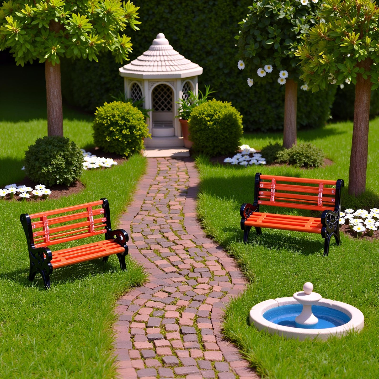 2 Pcs Miniature Park Bench Set, Mini Park Street Seats Bench Chairs Kit Dollhouse Furniture DIY Accessories for Fairy Garden Decor