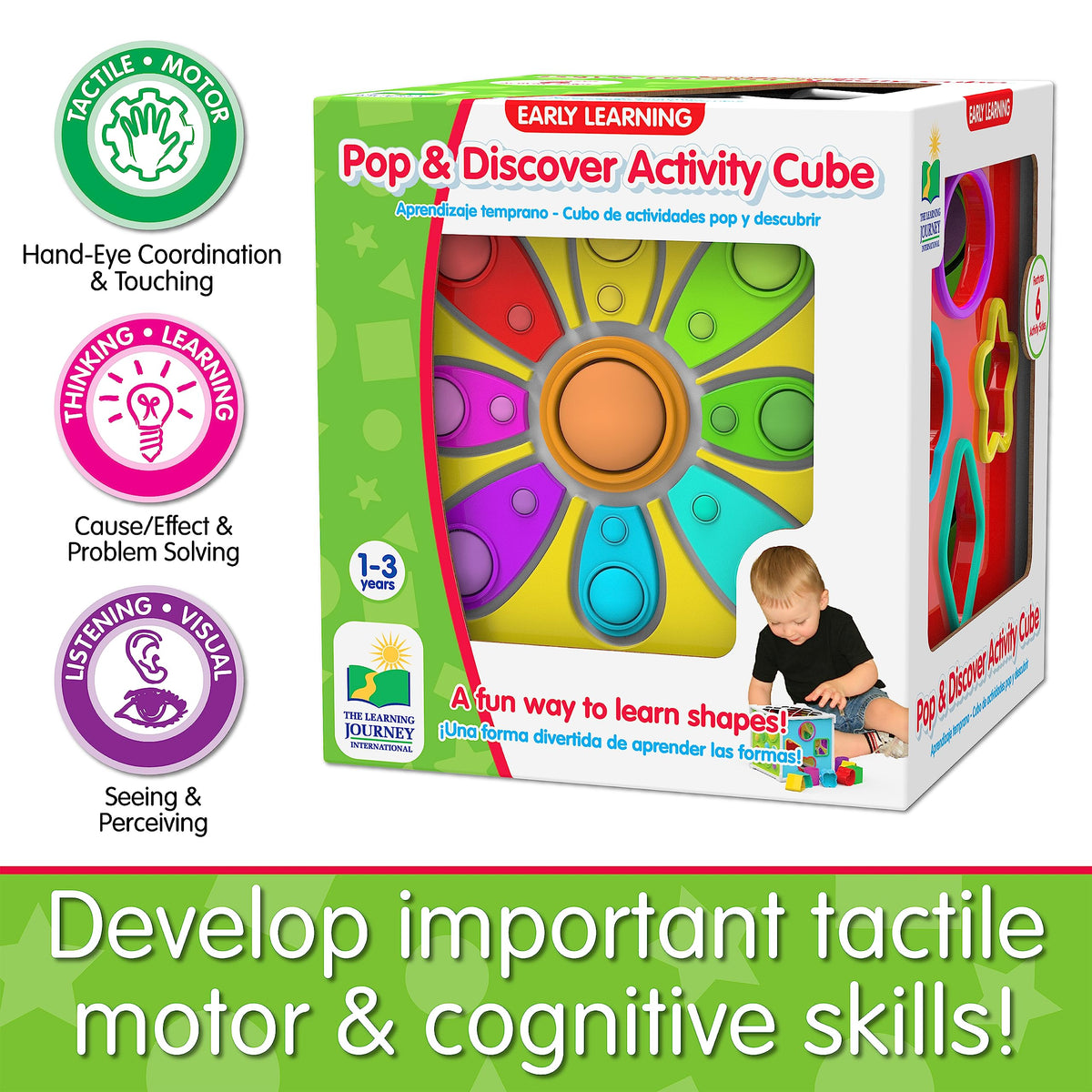 The Learning Journey: Pop & Discover Activity Cube - Fun Montessori Early Educational - Sensory Toy for Kids - Autism - Pop It Baby Toddler Toys