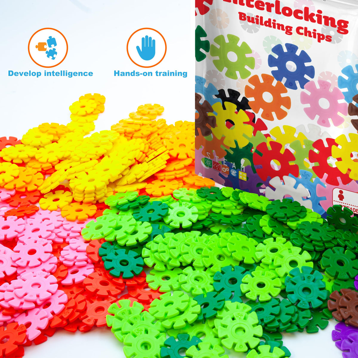 PicassoTiles Building Chip Interlocking Disc Construction Blocks in Green Color STEM Learning Early Education Toy Engineering Playset Child Brain