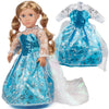 Elsa Frozen Inspired Dress- 18" Doll Clothes & Accessories Compatible w American Girl Dolls- Includes Blue Snowflake Queen Premium Quality Handmade
