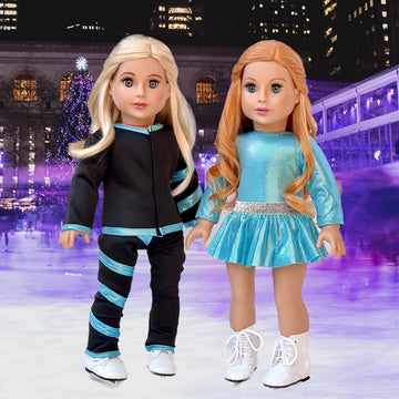 Super Skater - 18 Inch Doll Clothes - 2 Complete Ice Skating Outfits - 5 Pieces - Leotard, Skirt, Pants, Jacket, and 1 Pair of Skates (Dolls Not