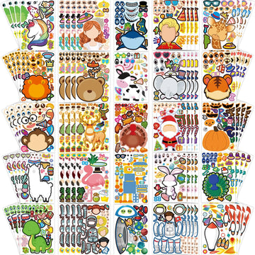 100 Sheets Make Your Own Animal Face Stickers for Kids 25 Designs