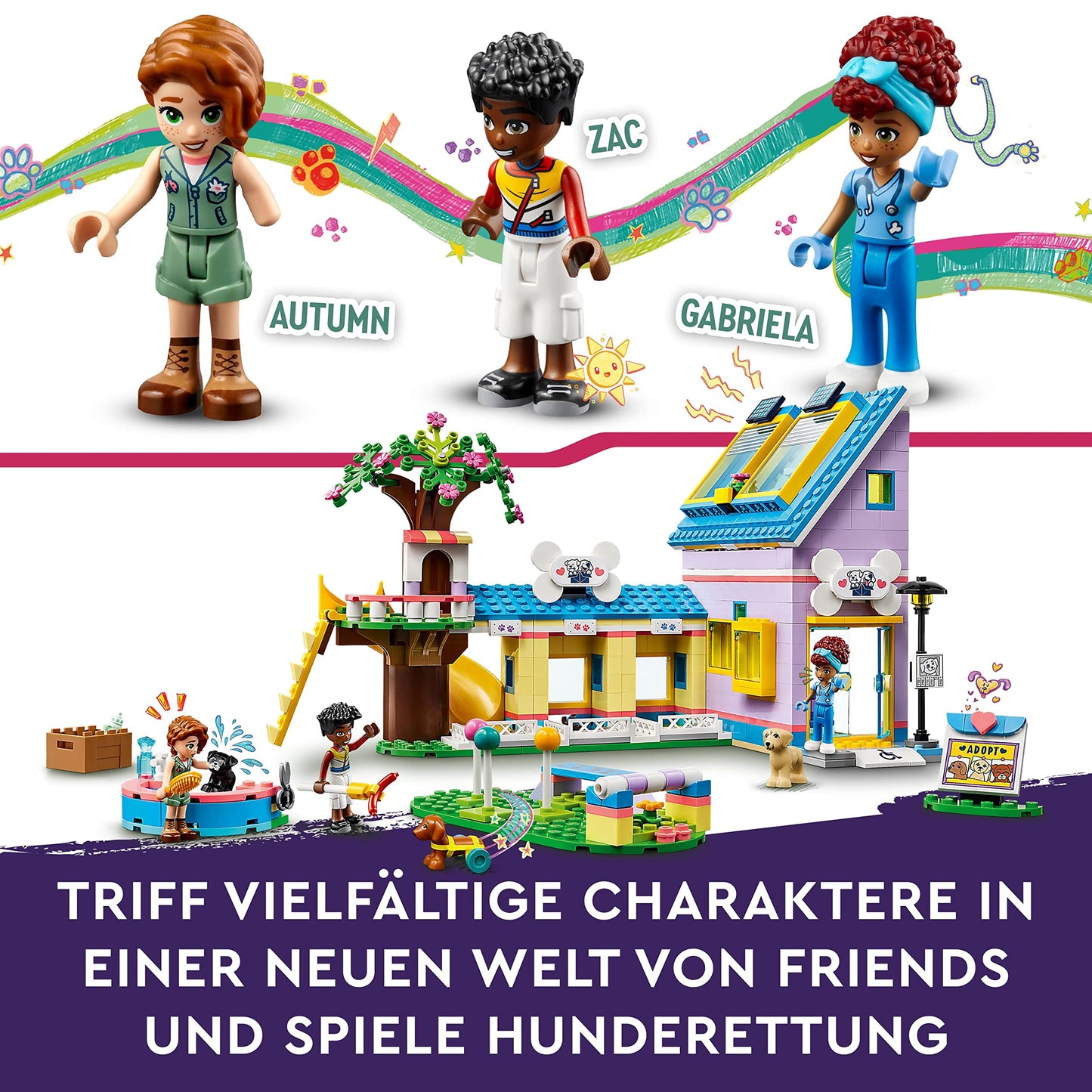 Lego Friends Dog Rescue Center 41727, Pet Animal Playset for Kids Ages 7 Plus Years Old with 2023 Series Characters Autumn and Zac Mini-Dolls, Toy Vet