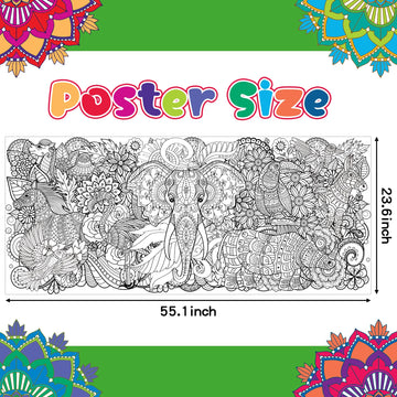 BZaber Jumbo Animal Mandala Coloring Poster - Valentines Gift Giant African Wild Animal Coloring Poster Wall Art Decor for Kids Adults, Bedroom Living