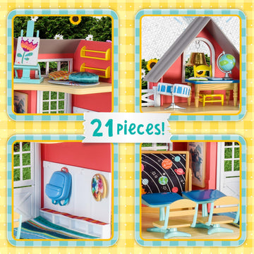 Honey Bee Acres Sunshine Meadow School Complete Set with Miniature Flocked Figure, 21 Pieces , Ages 3+