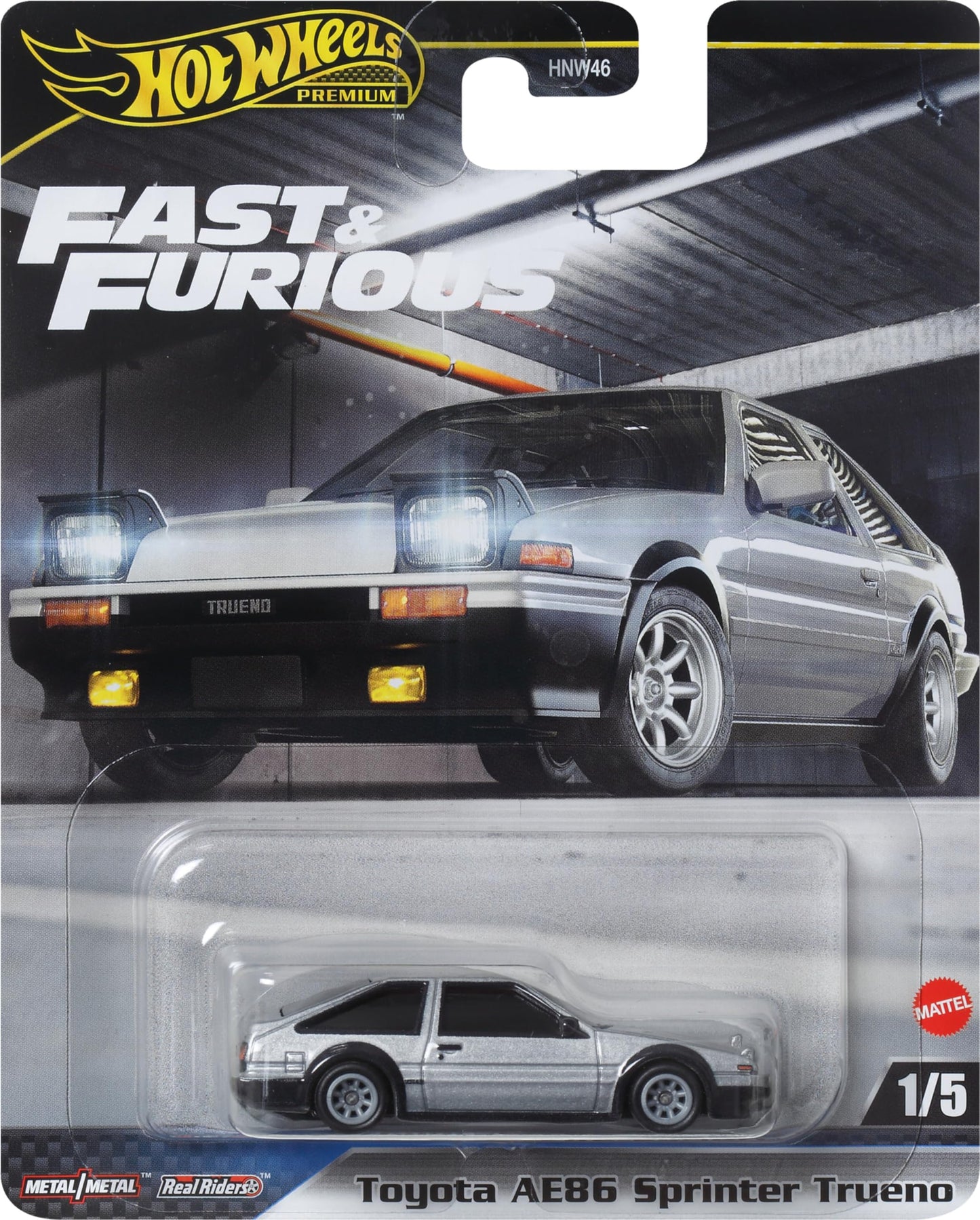 Hot Wheels Toy Car, Premium Fast & Furious 1:64 Scale Die-Cast Toyota AE86 Sprinter Trueno for Collectors, Inspired by Fast Movie Franchise
