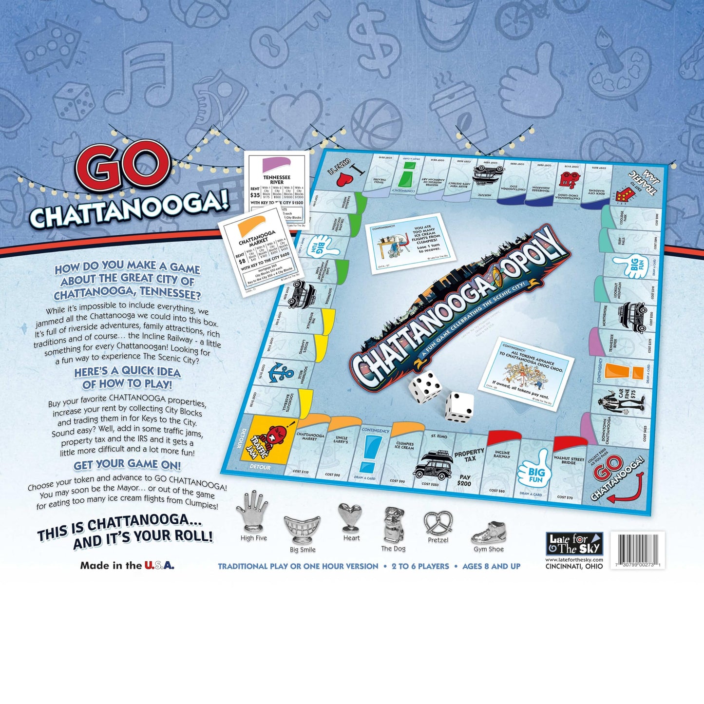 Late for The Sky Chattanooga-Opoly City Board Game - Scenic City Family Strategy, 2-6 Players Ages 8+, opoly-Style Play, Traditional or 1-Hour Game