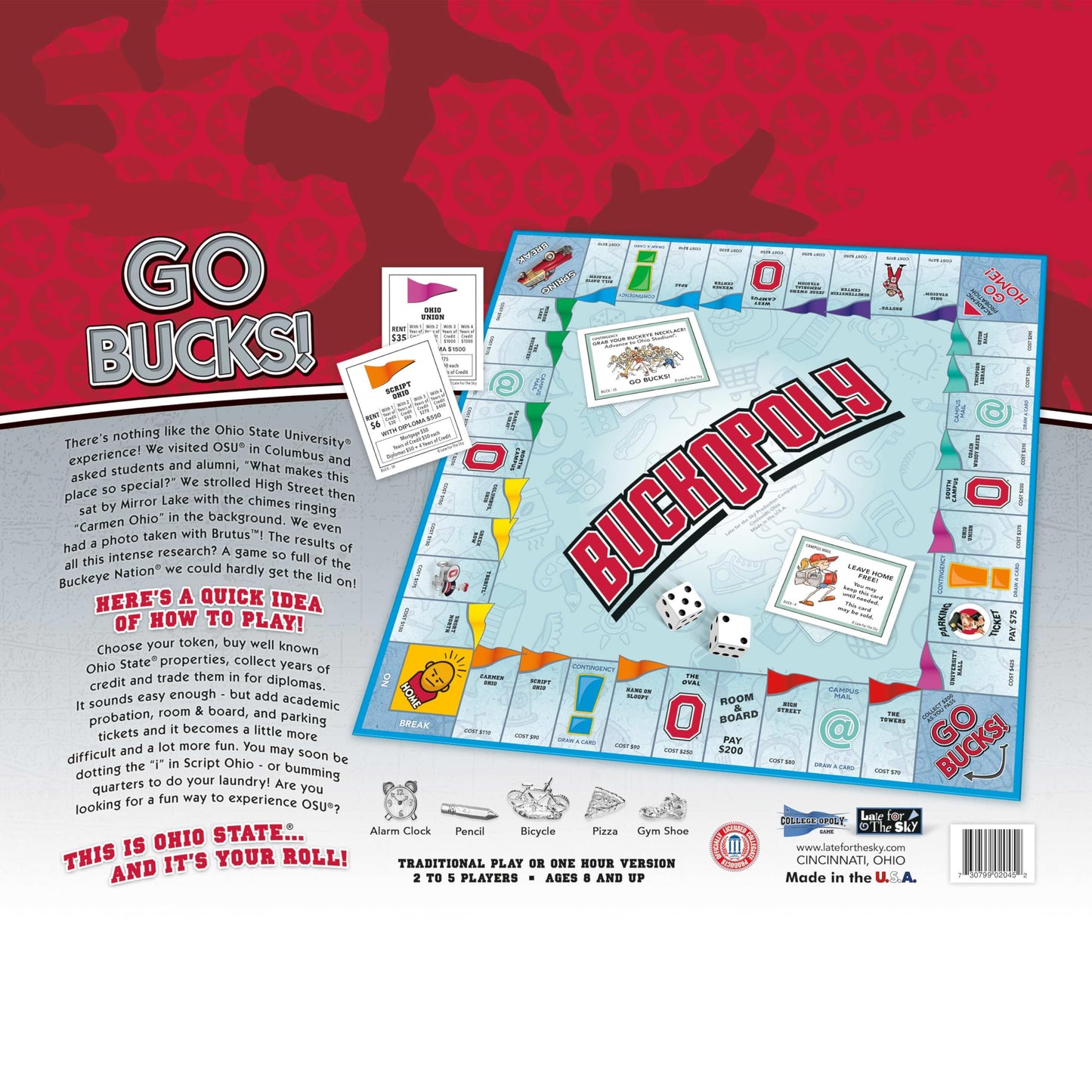 Late for the Sky Ohio State University Opoly-Style Board Game, Family and Alumni Gift, 2-6 Players, Campus Landmarks & Custom Tokens