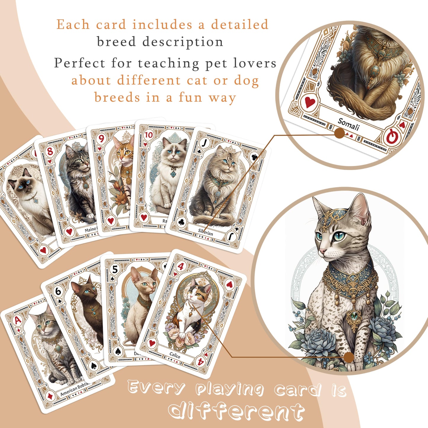 KOPPAL Vintage Cat Dog Portraits Playing Cards